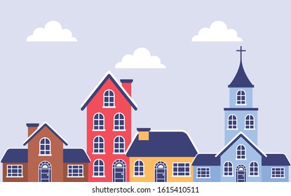 neighborhood in winter landscape scene vector illustration design
