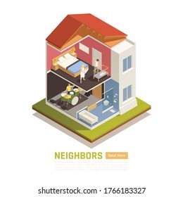 Neighbors Relations Conflicts Baby Parents Suffering From Loud Music From Below Isometric Building Cutout View Vector Illustration 