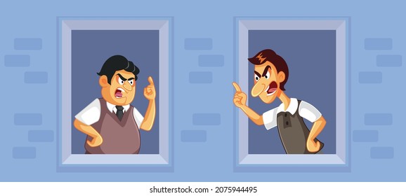 
Neighbors Yelling At Each Other In The Window Vector Cartoon
People Living Next Door To Each Other Fighting Raising The Voice 
