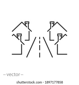 neighbourhood townhouse icon, new modern street with home neighbourhood, residential suburban complex, thin line symbol on white background - editable stroke vector illustration eps10