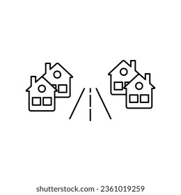 Neighbourhood townhouse icon, new modern street with home neighbourhood, residential suburban complex, thin line symbol on white background - editable stroke vector illustration eps10