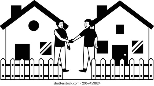 Neighbours Shaking Hand Vector Icon Design, neighbourhood conflicts Stock illustration, Good neighbors Symbol, Peace or Conflict resolution Concept, 