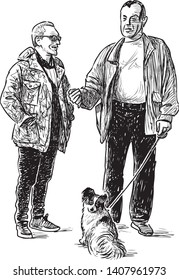 The neighbours strolling with a dog and conversation
