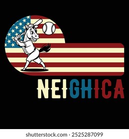 Neighica Baseball Horse American Flag Camiseta divertida