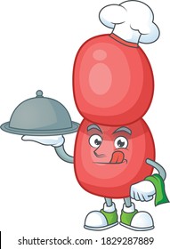 A neisseria gonorrhoeae chef cartoon mascot design with hat and tray. Vector illustration