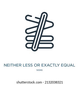 neither less or exactly equal symbol thin line icon. mathematics, root linear icons from signs concept isolated outline sign. Vector illustration symbol element for web design and apps.