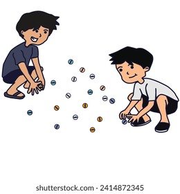 Nekeran (Marble) Traditional Game from Java Indonesia Vector Illustration