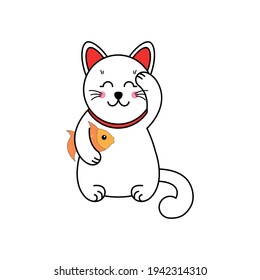 Neko the cat Lucky cat . EPS 10. Japanese cat. Vector illustration.