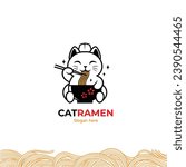 Neko cat ramen logo, asian noodles logo vector