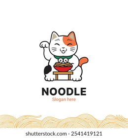 Neko cat ramen noodle logo vector