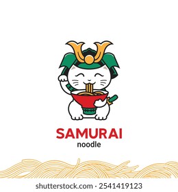 Neko cat samurai ramen logo Vector