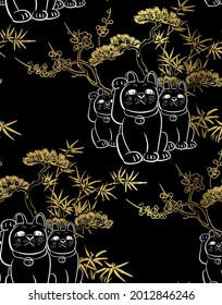 neko cat sketch vector japanese chinese design seamless