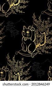 neko cat sketch vector japanese chinese design seamless