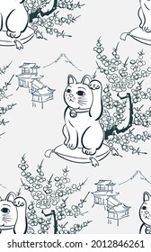 neko cat sketch vector japanese chinese design seamless