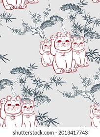 neko cat sketch vector japanese chinese design seamless