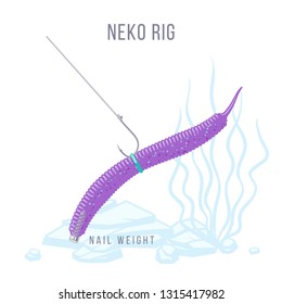 Neko japanese finesse rig fishing tackle setup scheme for catching bass, pike, perch, zander  and other predatory fish.