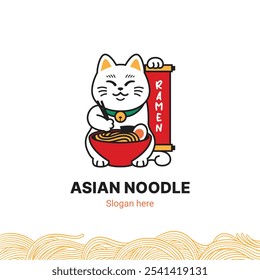 Neko japanese noodle, ramen logo vector