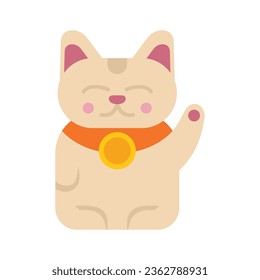 Neko lucky cat icon flat vector. Japan fortune. Cute money isolated