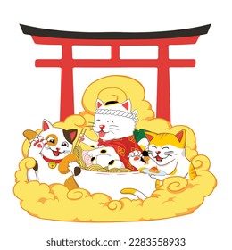 neko ramen illustration, cat noodle ramen illustration, japan ramen illustration vector, tori gate illustration