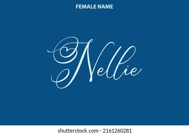 Nellie Cursive Text Lettering Girl Name 
 on Blue Background svg