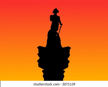 Nelson Column Trafalgar Square London England at sunset illustration