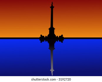 Nelson Column Trafalgar Square reflected at sunset illustration