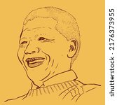 Nelson Mandela Hand Drawing outline, Nelson Mandela vector illustration, Nelson Mandela Day