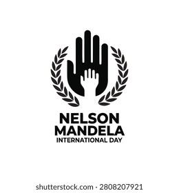 Nelson Mandela International Day Vector Graphic - Minimalist Hands and Laurel Wreath Silhouette