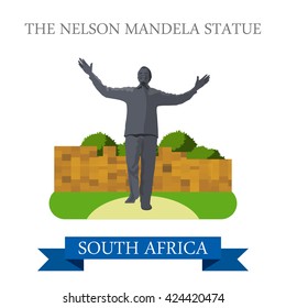 The Nelson Mandela Statue in Johannesburg in South Africa. Flat cartoon style historic sight showplace attraction web site vector illustration. World countries cities travel Africa collection.