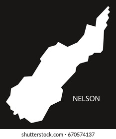 Nelson New Zealand map black inverted silhouette illustration