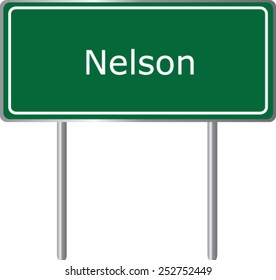 Nelson, New Zealand, road sign green vector illustration, road table