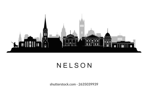 Nelson NZ Skyline Silhouette with Black and White.