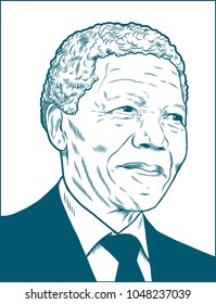 Nelson Rolihlahla Mandela. Vector Portrait Drawing Illustration. March 17, 2018