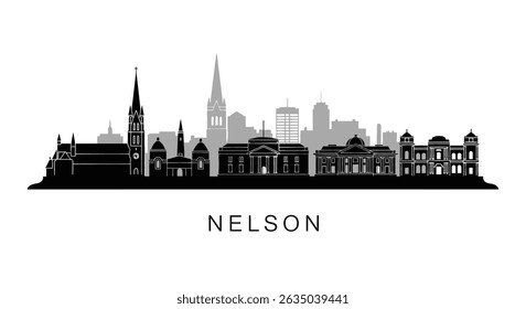 Nelson Skyline with Cityscape, Silhouette, and New Zealand.