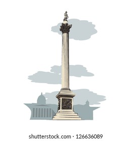 Nelson's Column of London illustration - layered graphic elements for flexible use