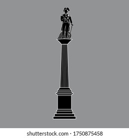 Nelson's Column in Trafalgar Square in London / Great Britain. Black and white vector illustration.