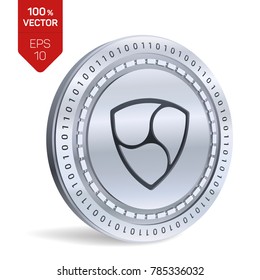 Nem. 3D isometric Physical coin. Digital currency. Cryptocurrency. Silver coin with Nem symbol isolated on white background. Vector illustration