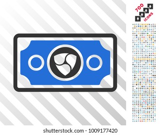 Nem Banknote icon with 7 hundred bonus bitcoin mining and blockchain images. Vector illustration style is flat iconic symbols designed for bitcoin websites.