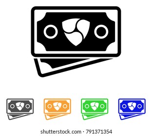 Nem Banknotes icon. Vector illustration style is a flat iconic nem banknotes black symbol with gray, yellow, green, blue color variants. Designed for web and software interfaces.