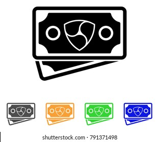 Nem Banknotes icon. Vector illustration style is a flat iconic nem banknotes black symbol with gray, yellow, green, blue color variants. Designed for web and software interfaces.