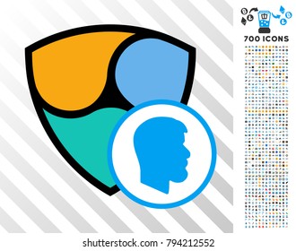 Nem Client pictograph with 7 hundred bonus bitcoin mining and blockchain graphic icons. Vector illustration style is flat iconic symbols design for cryptocurrency apps.