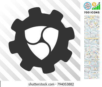 Nem Cog icon with 700 bonus bitcoin mining and blockchain clip art. Vector illustration style is flat iconic symbols design for crypto-currency software.