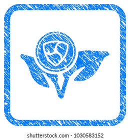 Nem Coin Eco Startup rubber seal stamp watermark. Icon vector symbol with grunge design and corrosion texture inside rounded square. Scratched blue stamp imitation on a white background.