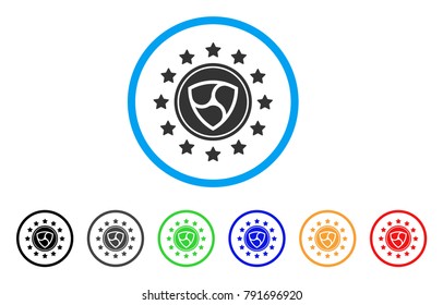 Nem Coin Shine rounded icon. Style is a flat gray symbol inside light blue circle with bonus colored versions. Nem Coin Shine vector designed for web and software interfaces.