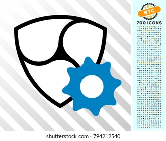 Nem Configuration Gear icon with 7 hundred bonus bitcoin mining and blockchain graphic icons. Vector illustration style is flat iconic symbols design for blockchain apps.