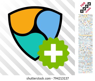 Nem Create icon with 700 bonus bitcoin mining and blockchain pictographs. Vector illustration style is flat iconic symbols design for bitcoin apps.