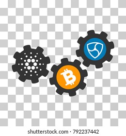 Nem Cryptocurrency Gears vector pictograph. Illustration style is flat iconic symbol on a chess transparent background.