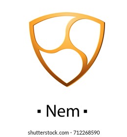 Nem cryptocurrency golden icon. Vector illustration isolated on white background.