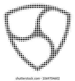 Nem Currency halftone vector pictogram. Illustration style is dotted iconic Nem Currency icon symbol on a white background. Halftone texture is round points.