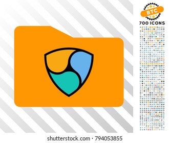 Nem Folder pictograph with 700 bonus bitcoin mining and blockchain graphic icons. Vector illustration style is flat iconic symbols design for bitcoin websites.